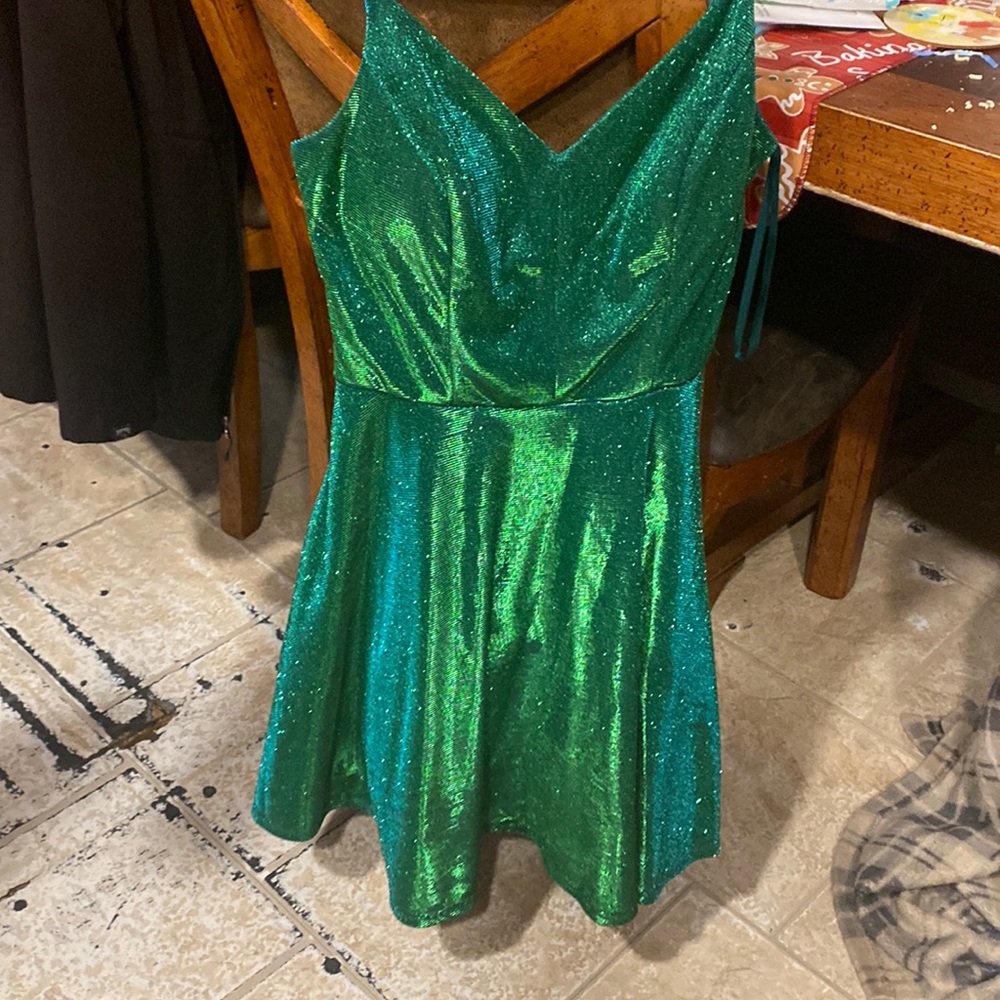 Green sparkly juniors dress